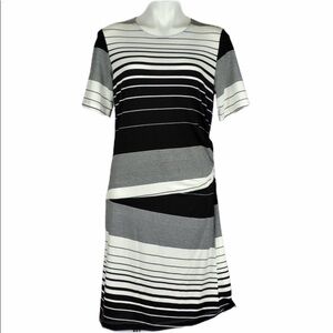 Nally & Millie L black cream stripe ruched dress
